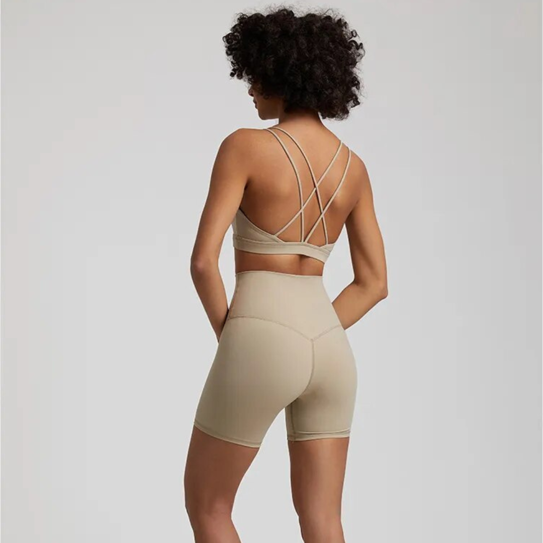 Celestia Set - Unmatched freedom of movement with high-waisted seamless shorts and supportive sports bra. Experience the magic of buttery-soft fabric that feels like a second skin, designed for ultimate comfort and style during your workout.