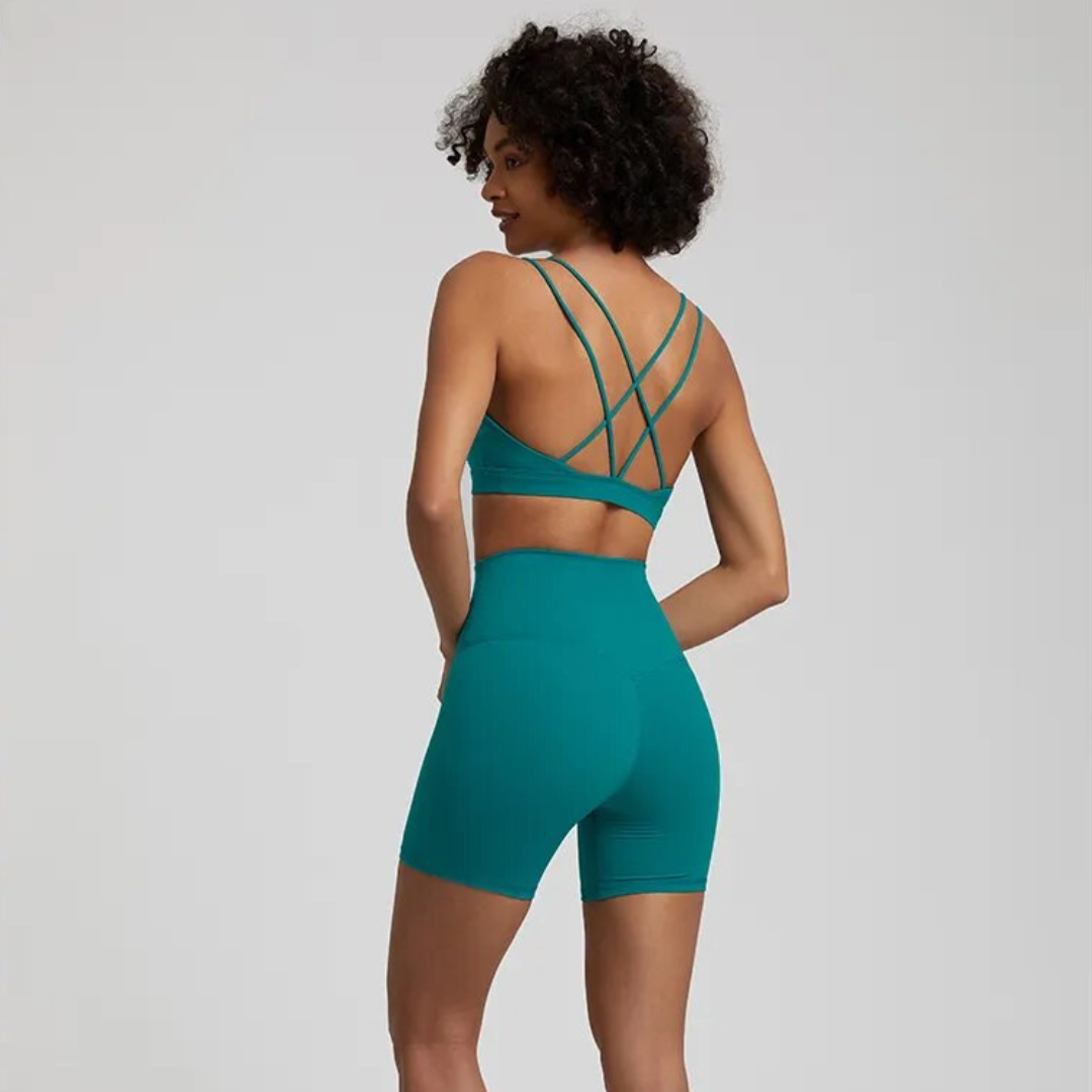 Celestia Set - Unmatched freedom of movement with high-waisted seamless shorts and supportive sports bra. Experience the magic of buttery-soft fabric that feels like a second skin, designed for ultimate comfort and style during your workout.