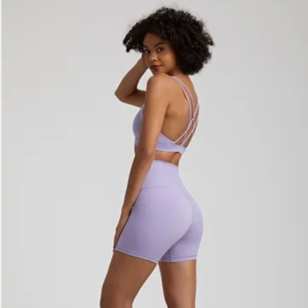 Celestia Set - Unmatched freedom of movement with high-waisted seamless shorts and supportive sports bra. Experience the magic of buttery-soft fabric that feels like a second skin, designed for ultimate comfort and style during your workout.