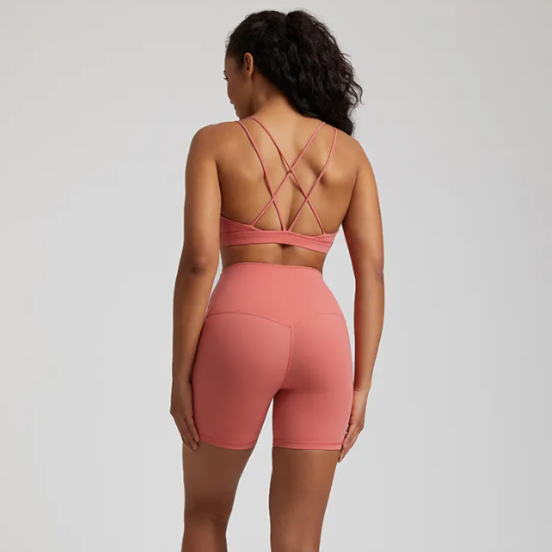 Celestia Set - Unmatched freedom of movement with high-waisted seamless shorts and supportive sports bra. Experience the magic of buttery-soft fabric that feels like a second skin, designed for ultimate comfort and style during your workout.