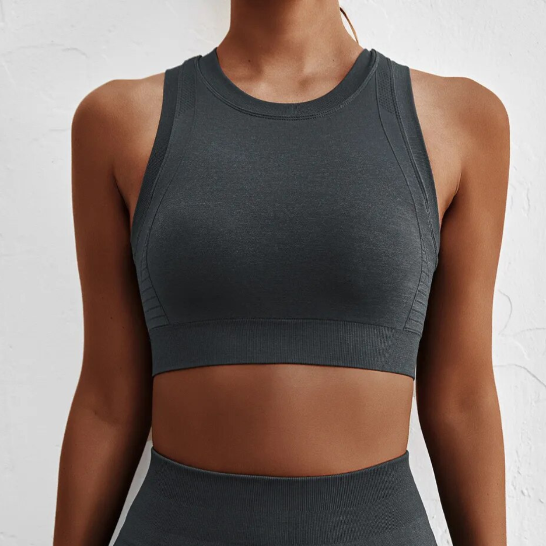 Thalia Sports Bra - Breathable, quick-dry spandex for staying fresh. Seamless design for comfortable support. Removable pads for customizable style and functionality. Elevate your workout with The Thalia Sports Bra.