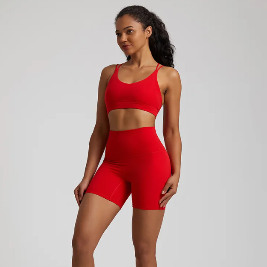 Celestia Set - Unmatched freedom of movement with high-waisted seamless shorts and supportive sports bra. Experience the magic of buttery-soft fabric that feels like a second skin, designed for ultimate comfort and style during your workout.