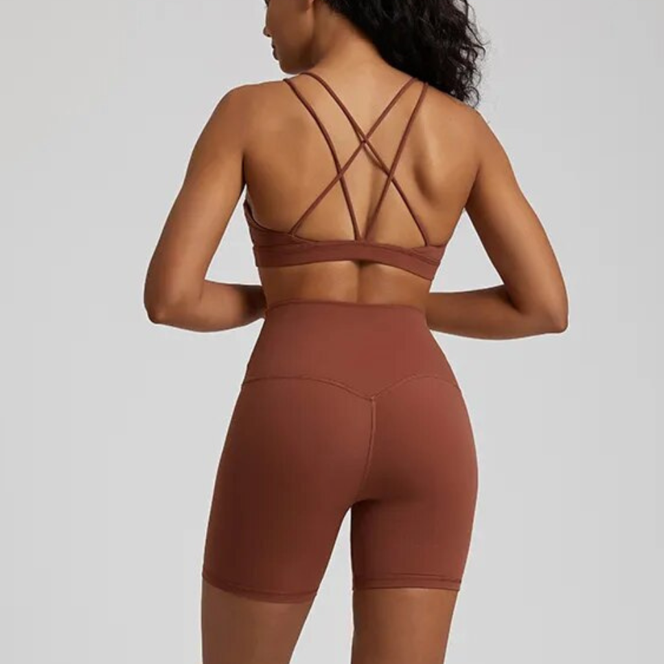 Celestia Set - Unmatched freedom of movement with high-waisted seamless shorts and supportive sports bra. Experience the magic of buttery-soft fabric that feels like a second skin, designed for ultimate comfort and style during your workout.