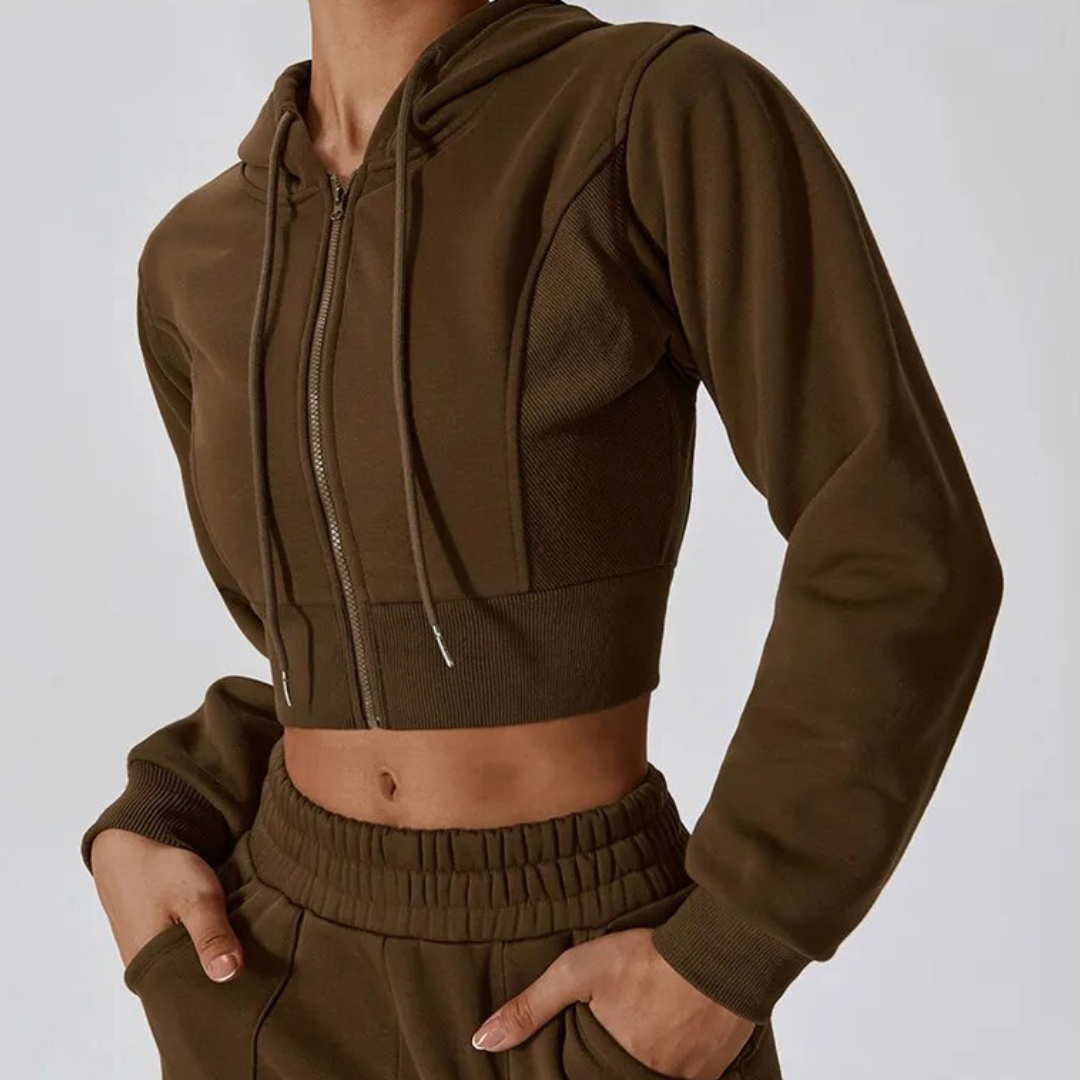 Raleigh Cropped Jacket: Elevate Your Style with Effortless Zip-Up Design, Functional Drawstring Hood, and Comfortable Cotton Fabric. Make a Fashion Statement Wherever You Go.