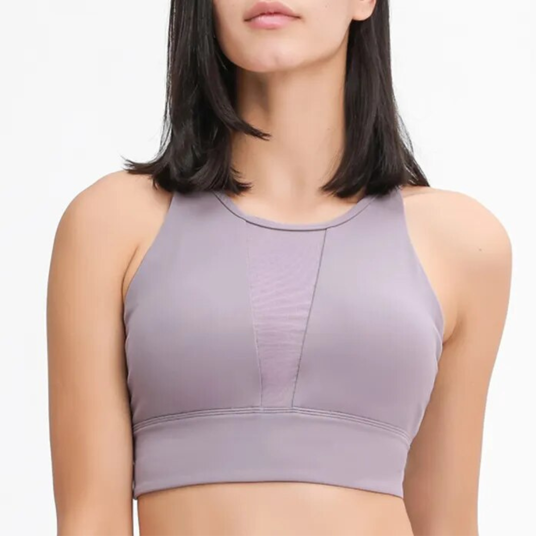 Rayna Sports Bra: Innovation, Style, and Performance Combined. Double Brushed Fabric with Mesh Panel for Maximum Breathability. Crafted from Breathable Nylon/Spandex Blend for Unbeatable Comfort and Flexibility. Stay Stylish, Stay Supported.