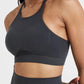 High Neck Sports Bra: Experience maximum support in athletic fashion. High-performance nylon/spandex blend for comfort, flexibility, and durability. Breathable design and quick-dry technology for a cool and confident workout. Seamless comfort with a friction-minimizing design for high-intensity workouts.