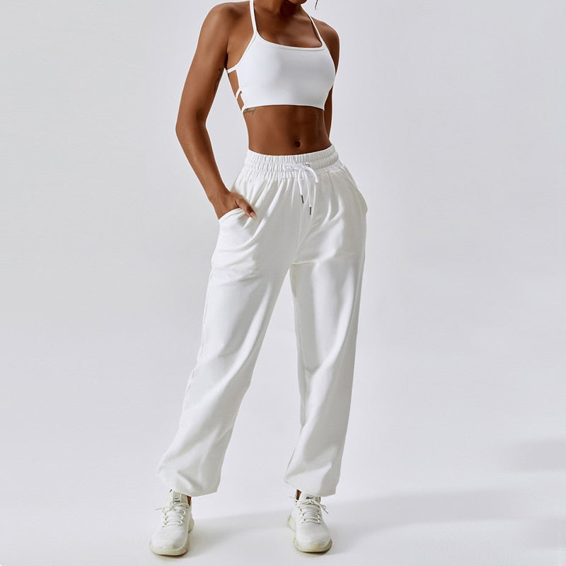 Dianli Sweatpants Women Summer Calf-Length Pants Solid Beach Fashion Casual  Loose High Waist Pencil Pants White xl 